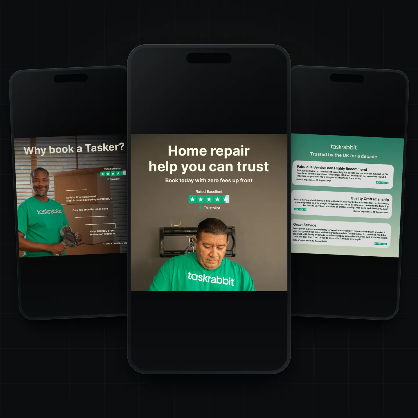 Three Taskrabbit social posts shown on phones
