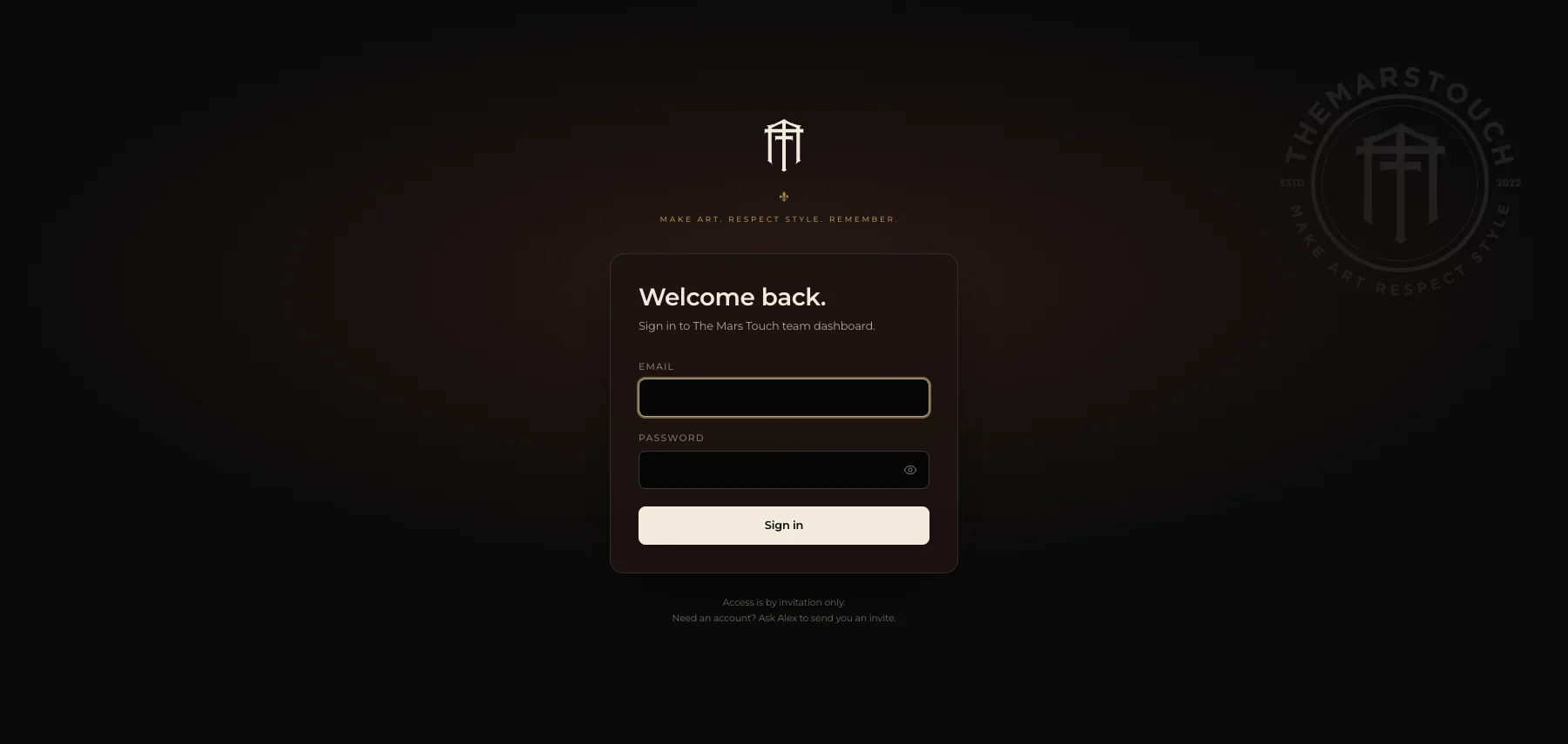 A custom dashboard sign-in screen