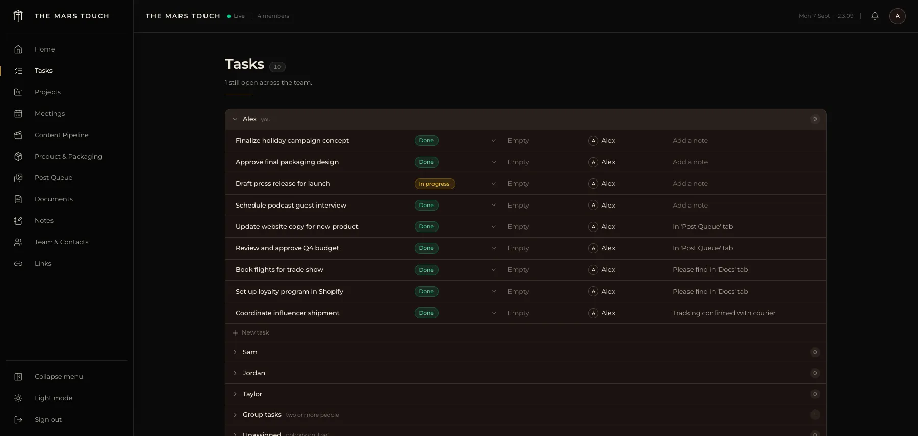 A working view inside a custom dashboard